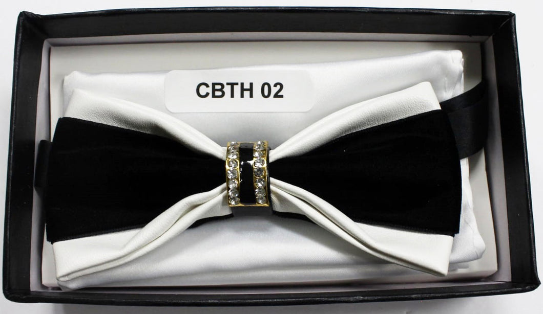 Black and White Crystal Ring Bowtie Set