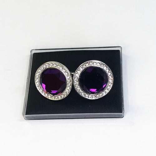 Large Silver & Purple Cufflinks with small Diamonds