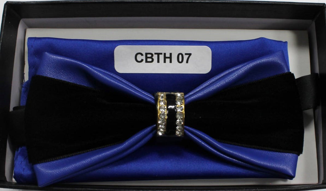 Blue and Black Crystal Ring Bowtie Set