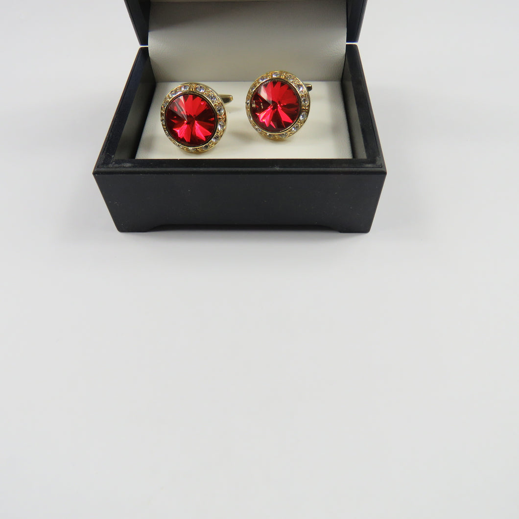 Red stone cufflinks with gold trim