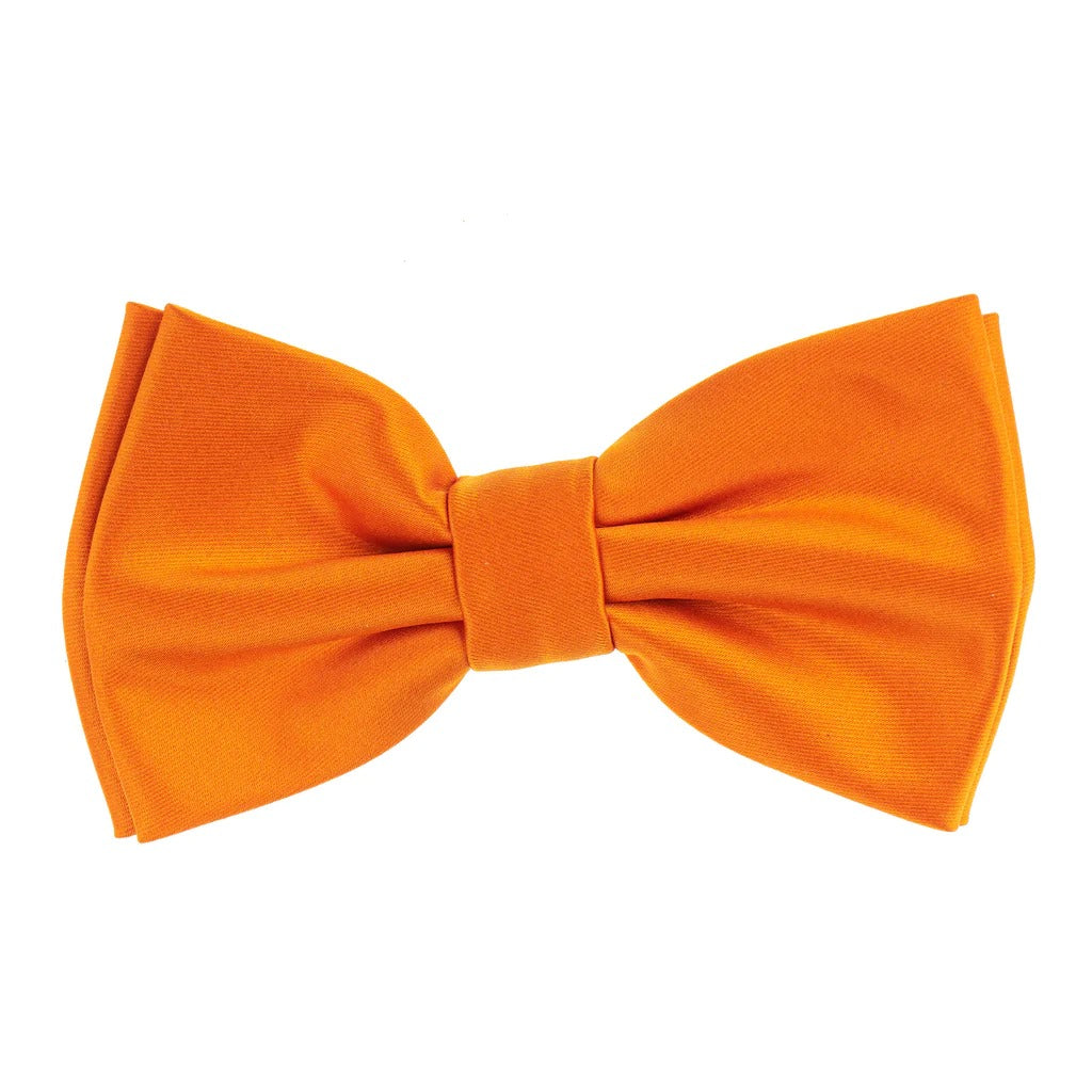 Orange Satin Finish Silk Pre-Tied Bow Tie with Matching Pocket Square