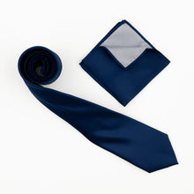 Midnight Blue Satin Finish Silk Necktie with Matching Pocket Square