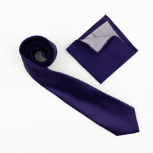 Purple Satin Finish Silk Necktie with Matching Pocket Square