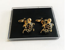 Silver and black turtle shaped cufflink set