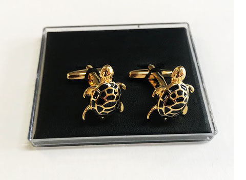 Silver and black turtle shaped cufflink set