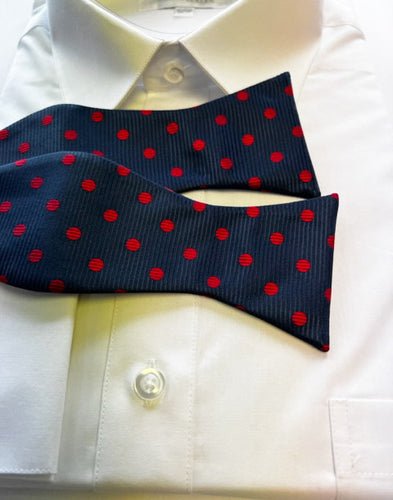 Navy Blue Bow tie with Red Polkadots