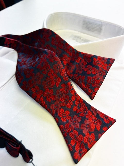 Navy and maroon floral bow tie