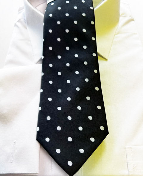 Black Necktie with Silver/white Polka dots (XL)