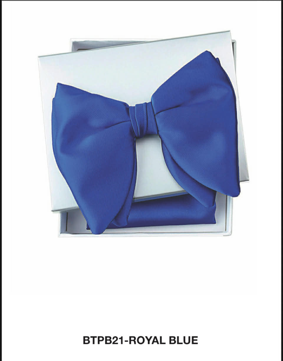 Large Royal Blue Satin Tear Drop Bow tie W/ hanky