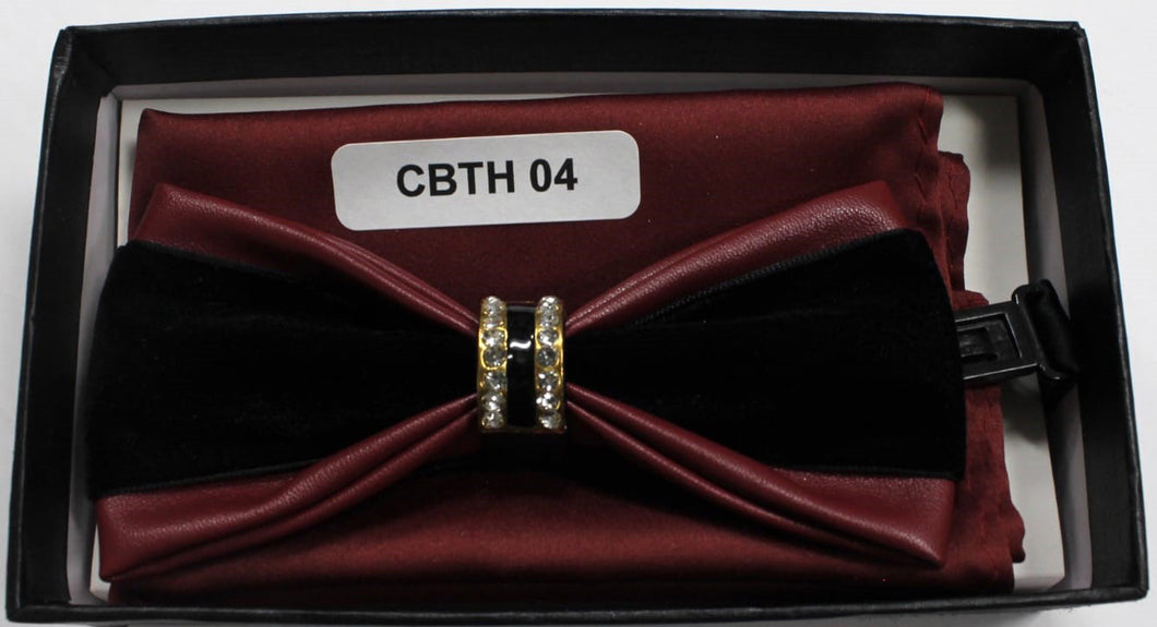 Maroon and Black Crystal Ring Bow tie Set