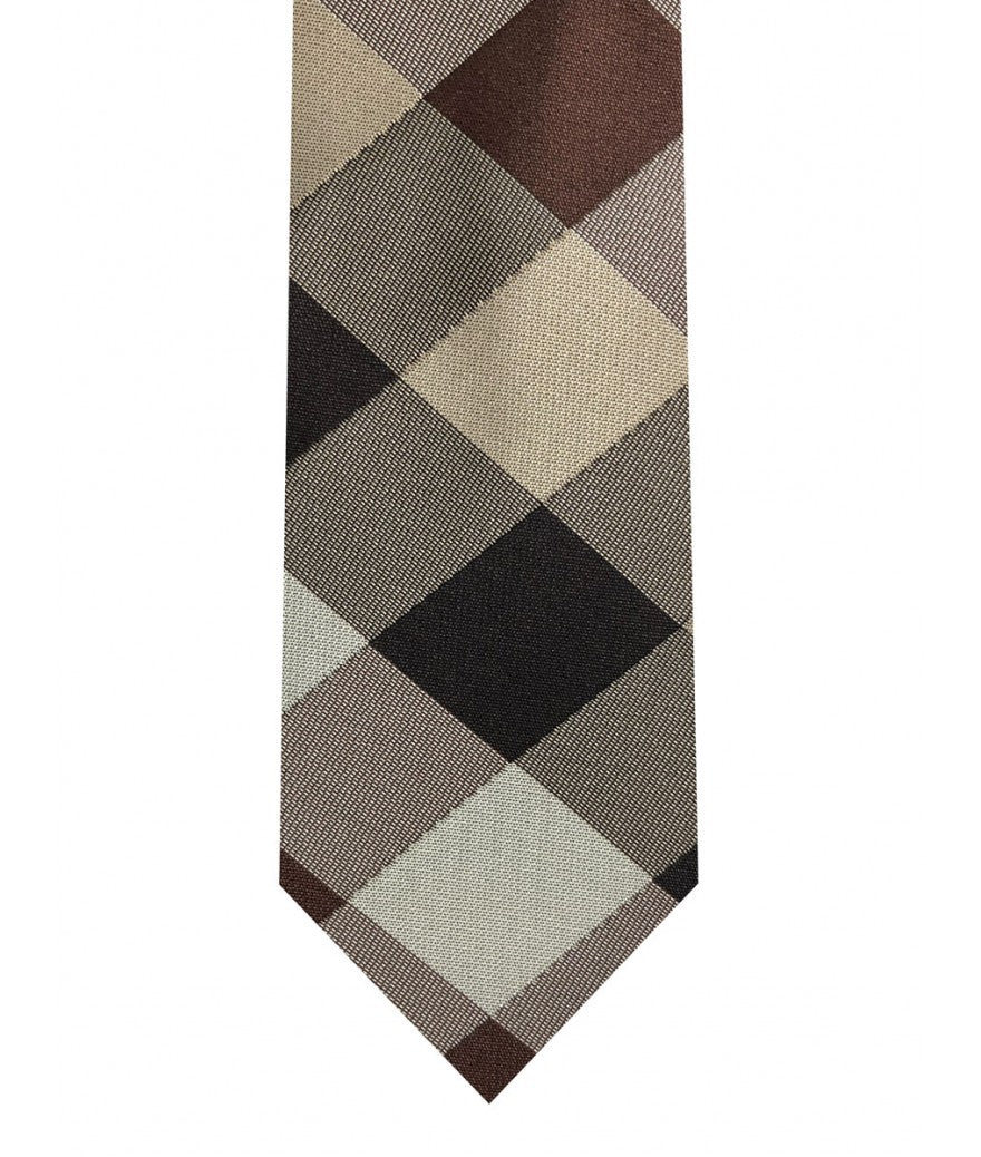 Brown and Tan Pattern Skinny Necktie set