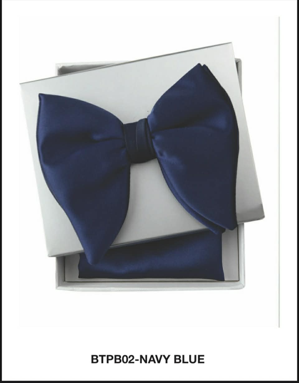Large Navy Blue Satin Wine Tear Drop Bow tie W/ hanky