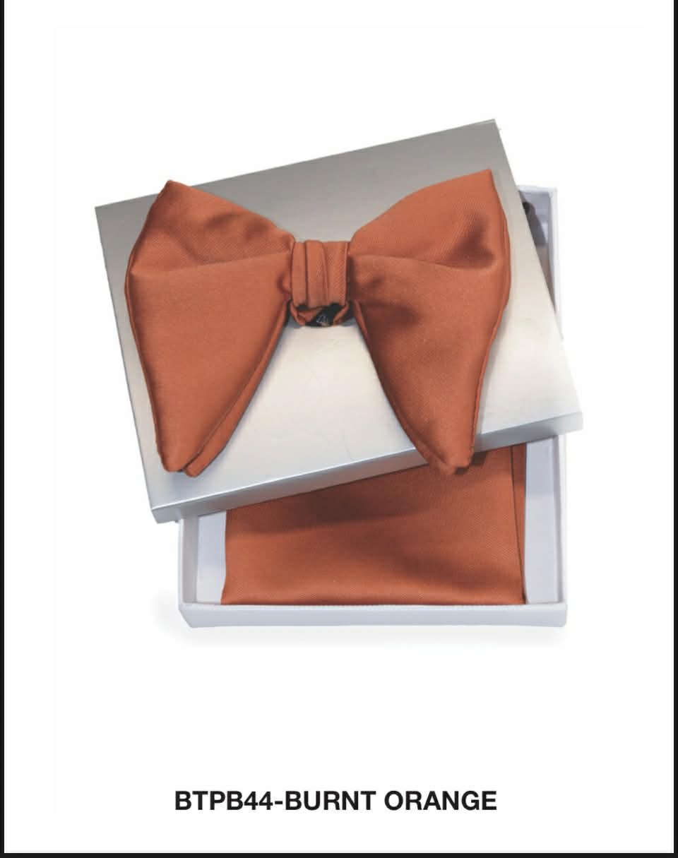 Large Dark Orange Satin Wine Tear Drop Bow tie W/ hanky