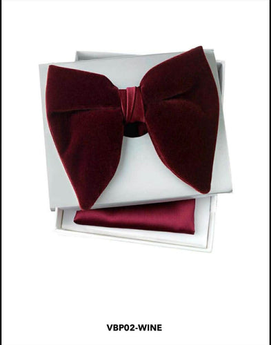 Large Velvet wine Tear Drop Bow tie set / hanky