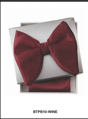 Large Satin Wine Tear Drop Bow tie W/ hanky
