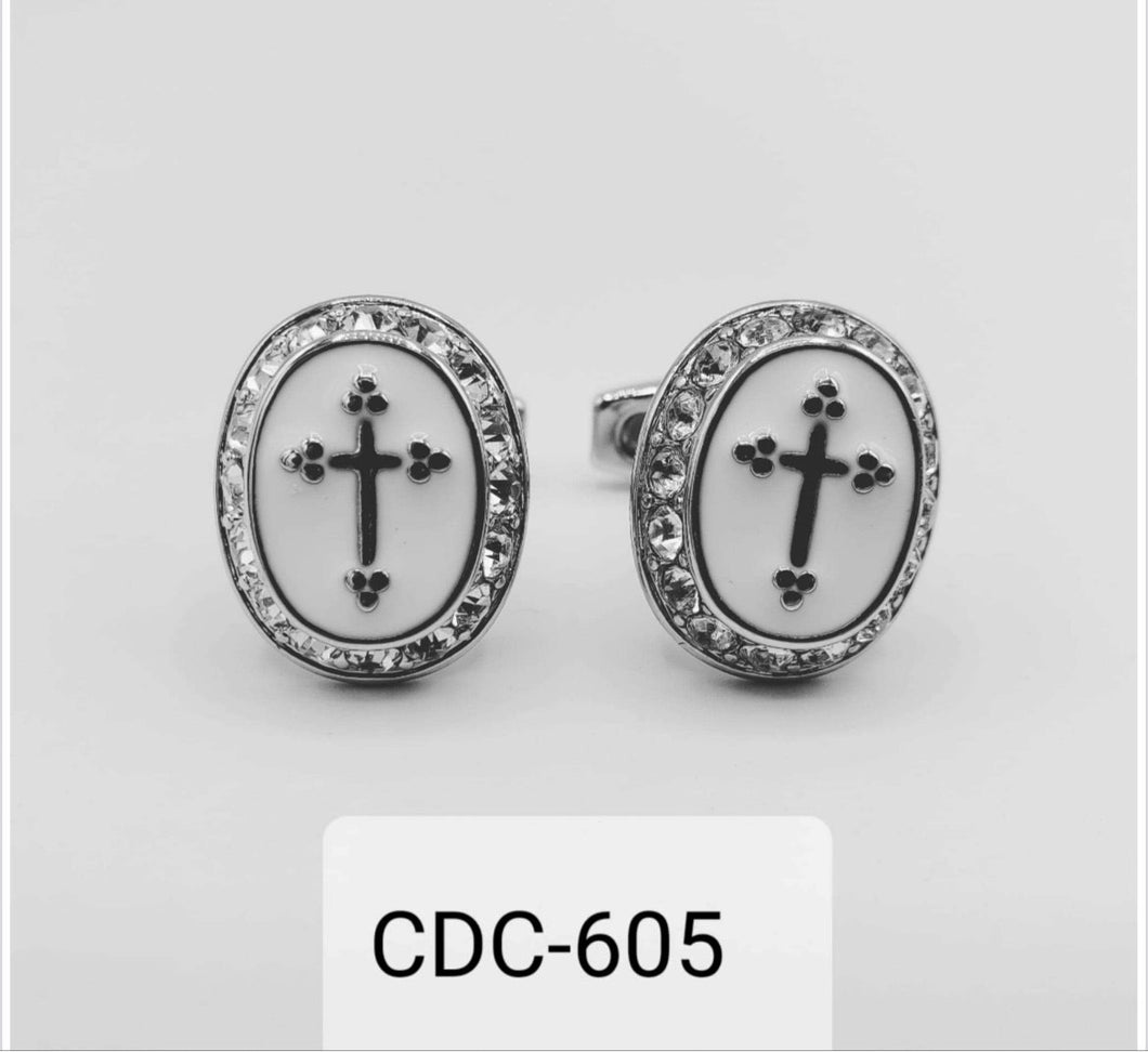 Silver and White Cross Cufflinks