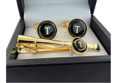 Black + Gold Initials cufflinks B #000283