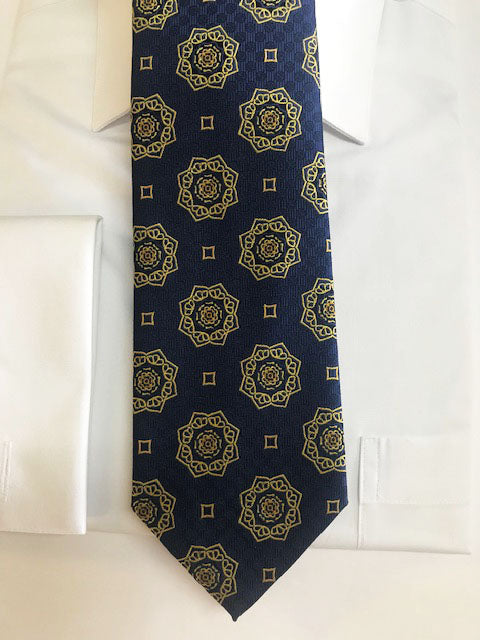 Navy Blue and Gold Pattern Necktie set