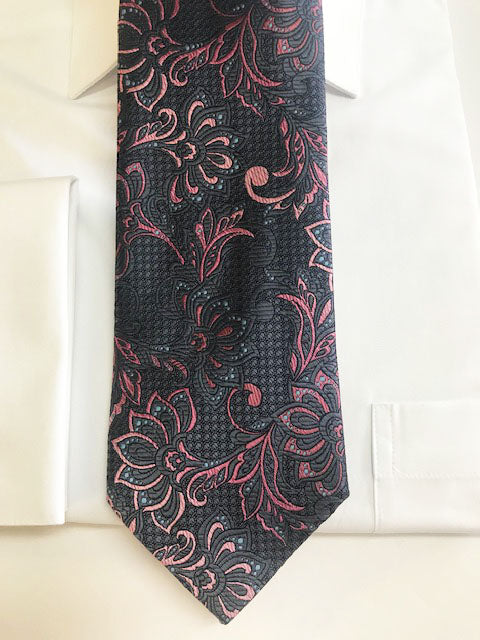 Gray, Pink Floral Necktie Set