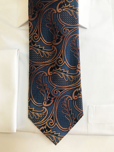 Blue and Copper Paisley Necktie Set