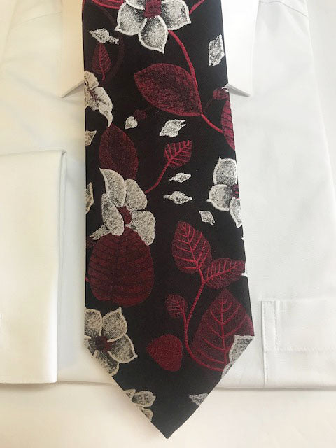 Maroon and Silver Floral Tie Set