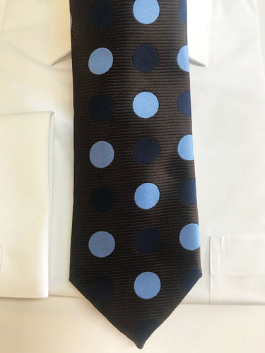 Dark Brown and Blue Polka Dot Necktie Set