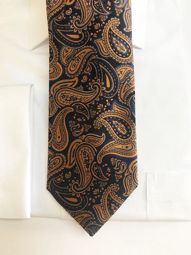 Gold and Blue Paisley Necktie Set