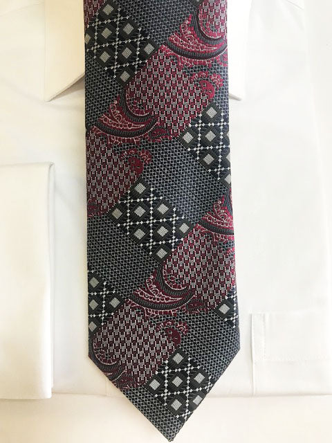 Grey and Maroon Houndstooth pattern Tie Set