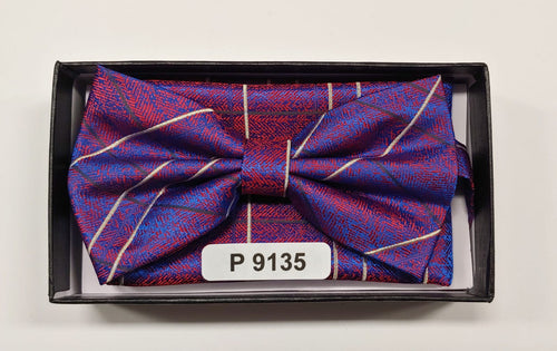 Blue and red Pretied bowtie with Silver stripe