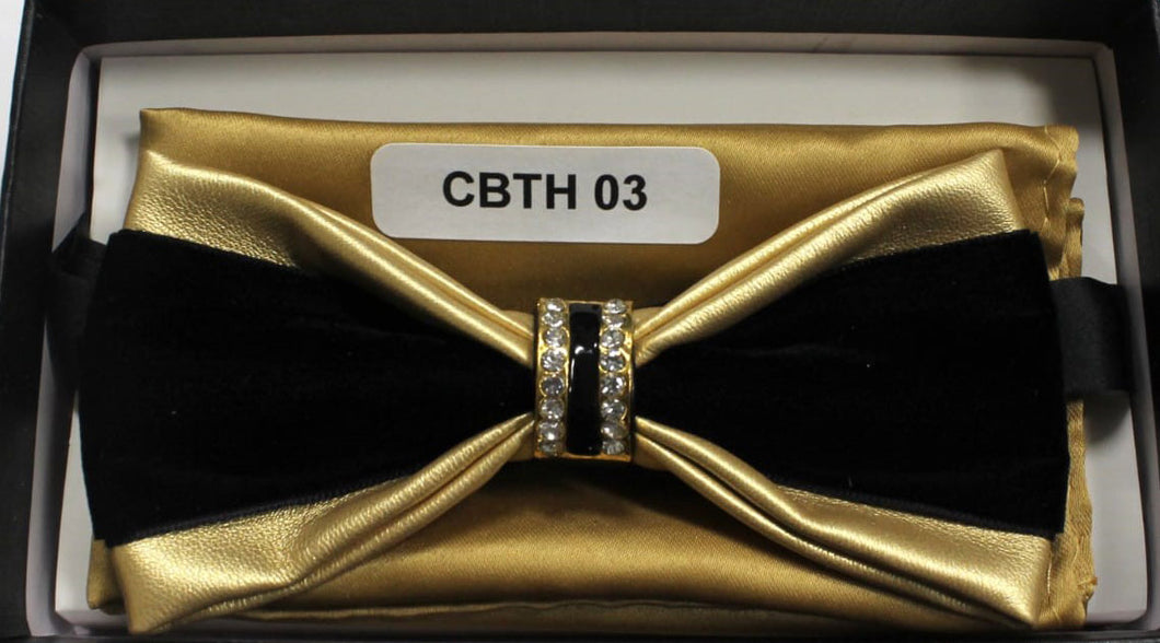 Gold and Black Crystal Ring Bowtie set #PU1