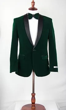 Green Velvet Shawl Lapel Jacket with Bow tie