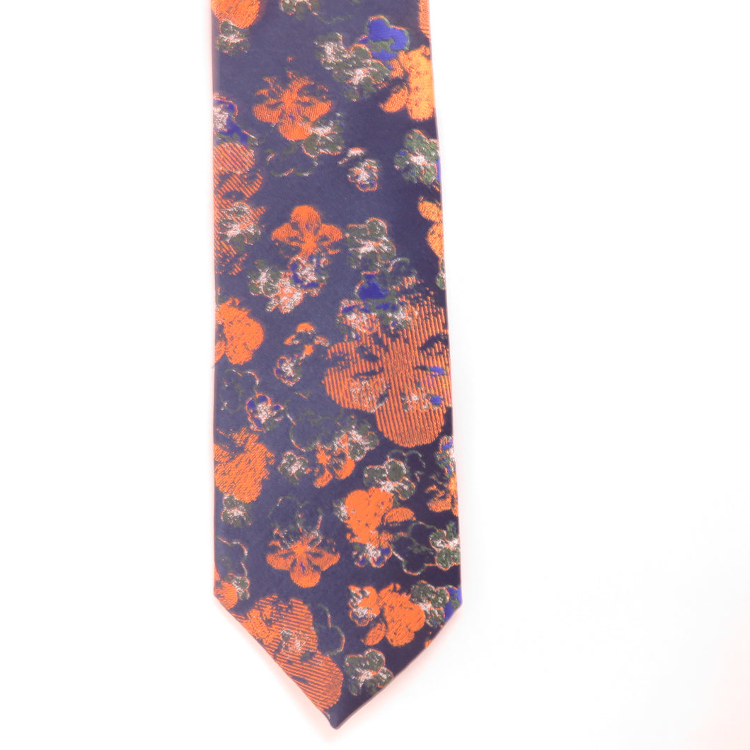 Navy and Orange Floral Necktie Set