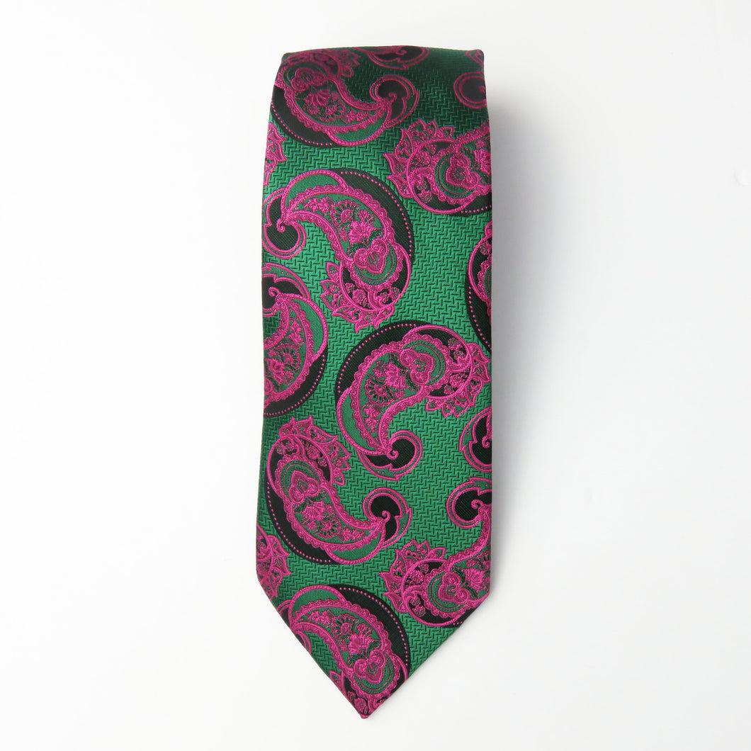 Green and Lavender Paisley Necktie Set