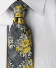 Grey  and Yellow Floral pattern Necktie set
