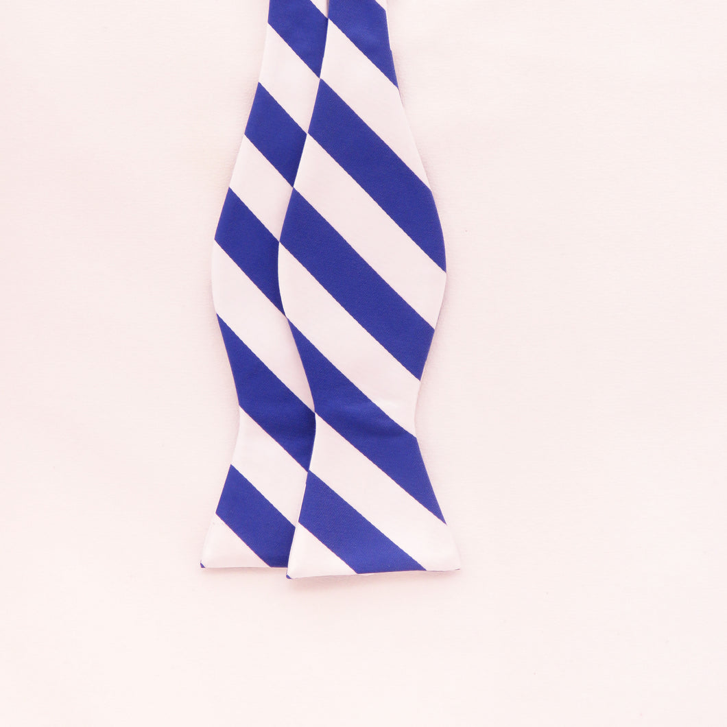 Royal blue and white stripe bow tie set