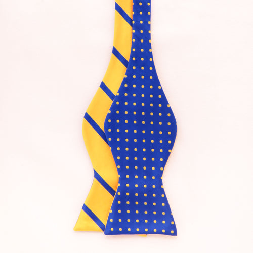 Blue and gold double sided  bow ties set