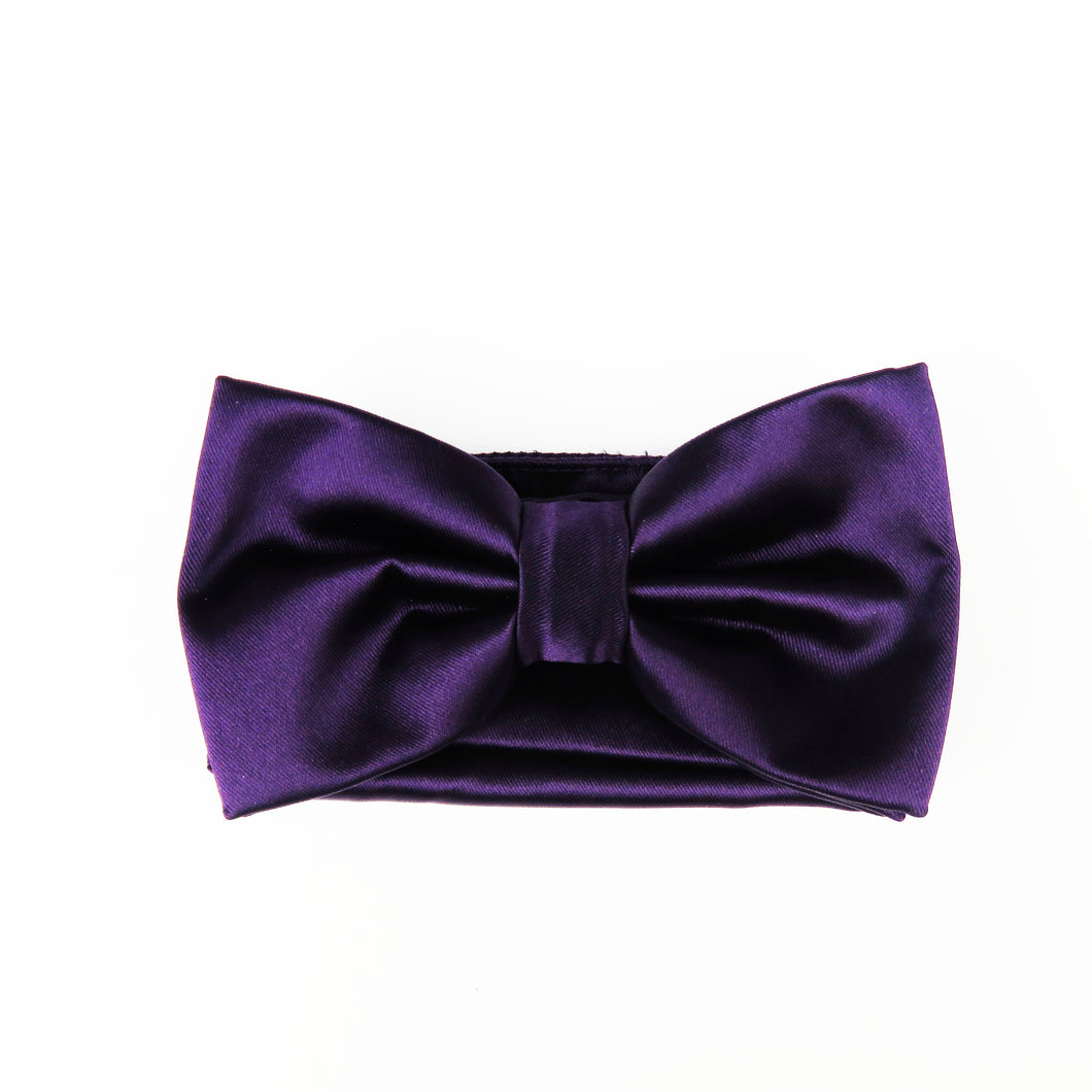 Dark Purple solid pattern pre tied bow tie set