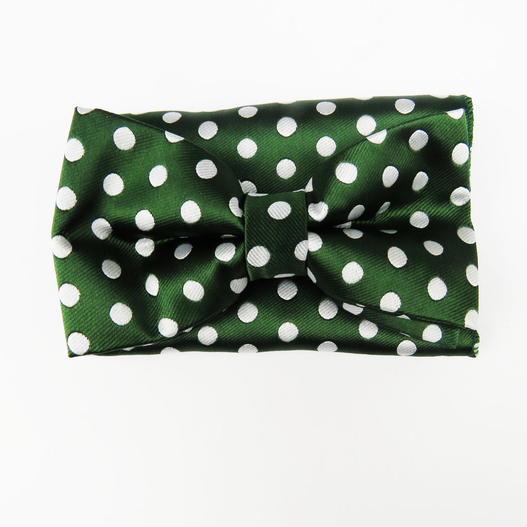 Dark Green and White Polka dot Pretied Bow tie Set