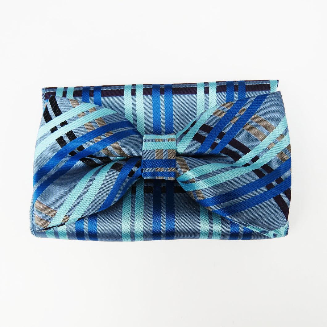 Blue and Gray Pattern pre tied bow tie Set