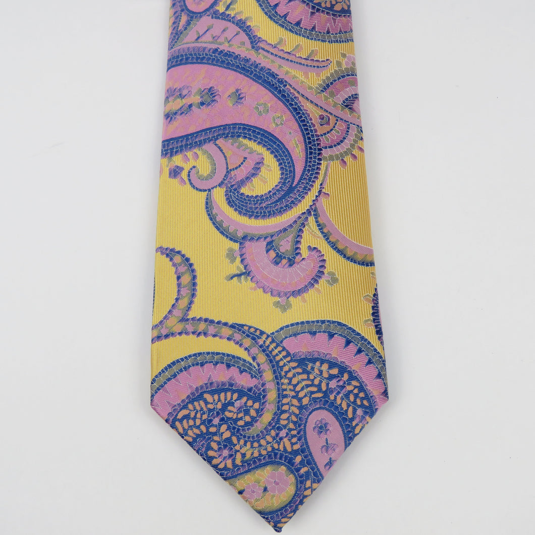 Yellow Gold Pink and blue Wide knot Necktie Set
