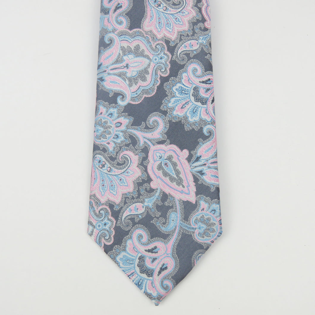 Gray and Pink Paisley Print Necktie Set
