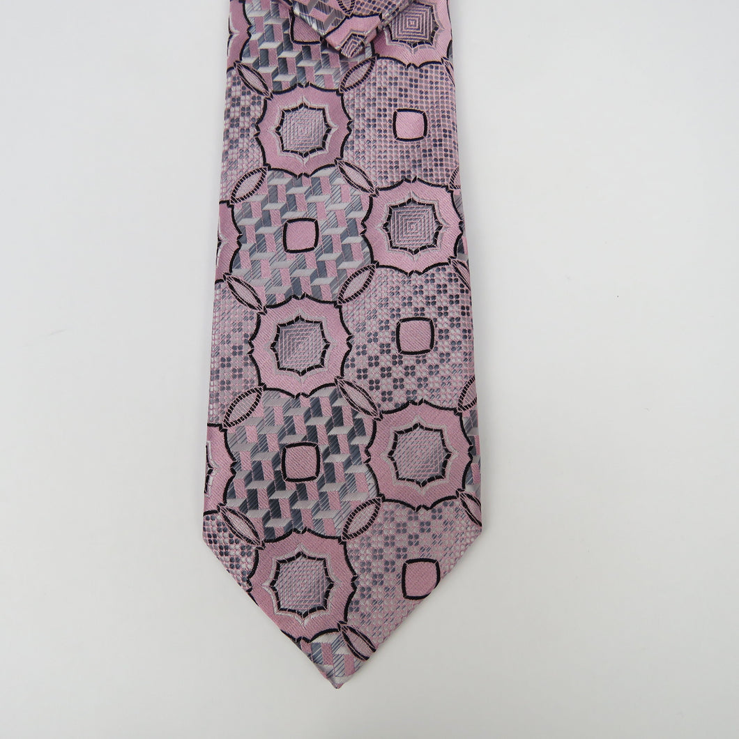 Designer Pink and Gray printed Wide knot Necktie Set