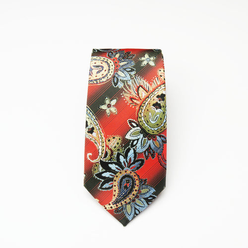 Red and Black Floral printed paisley Necktie Set