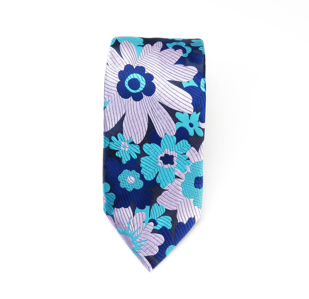 Royal Blue and Pink Floral Necktie