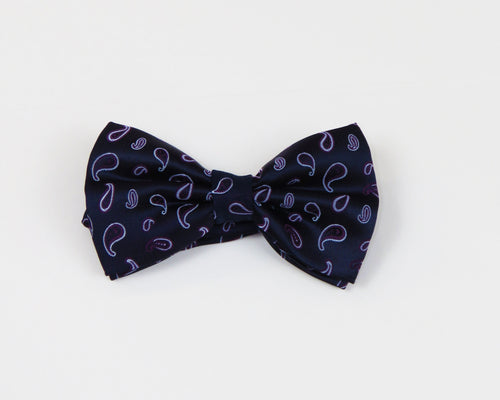 Purple pre tied Paisley Bow tie with Small White Paisley