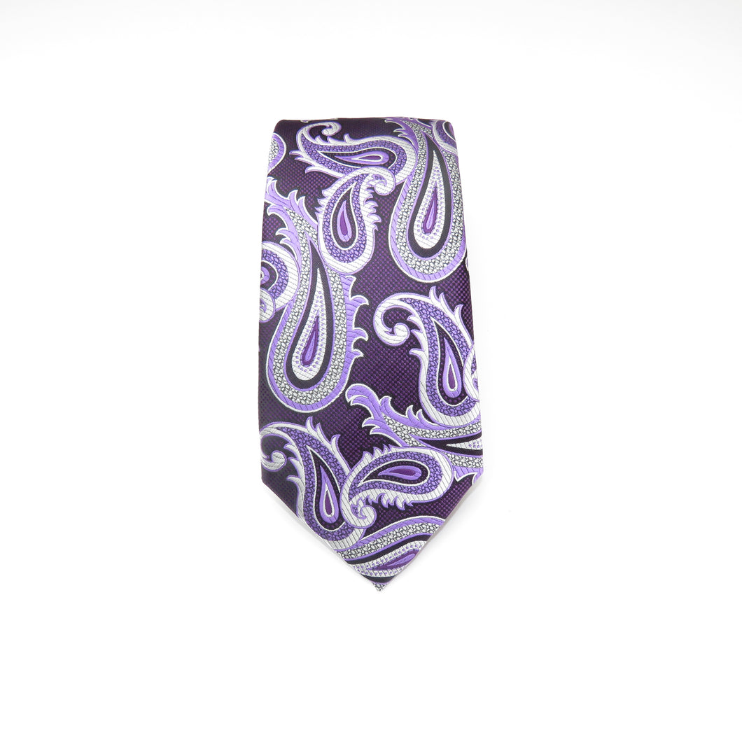 Purple and Silver Paisley Necktie