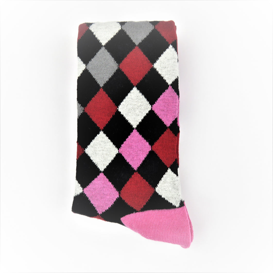 Pink and Gray Checkered Pattern Socks
