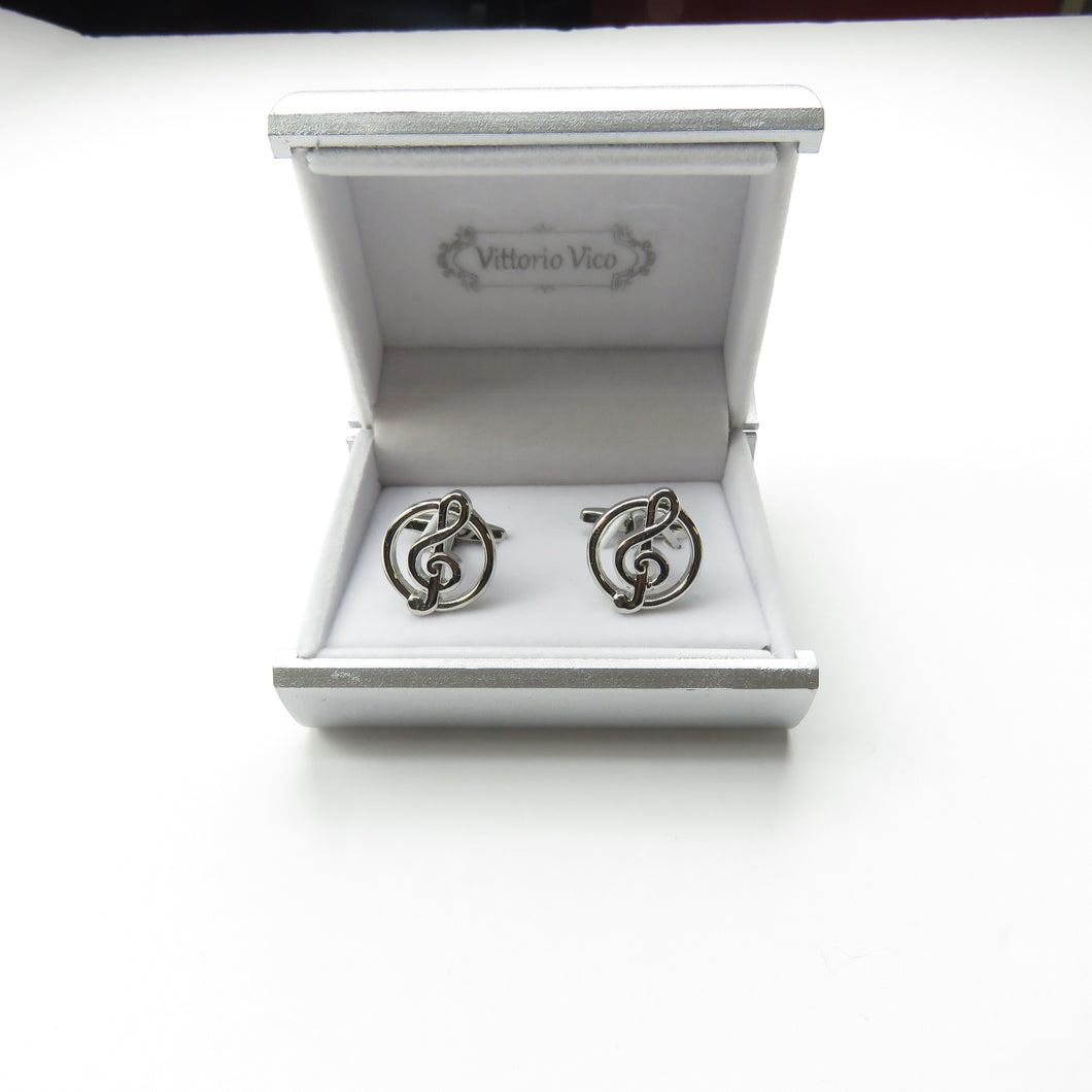 Silver Music Note Cufflinks with box
