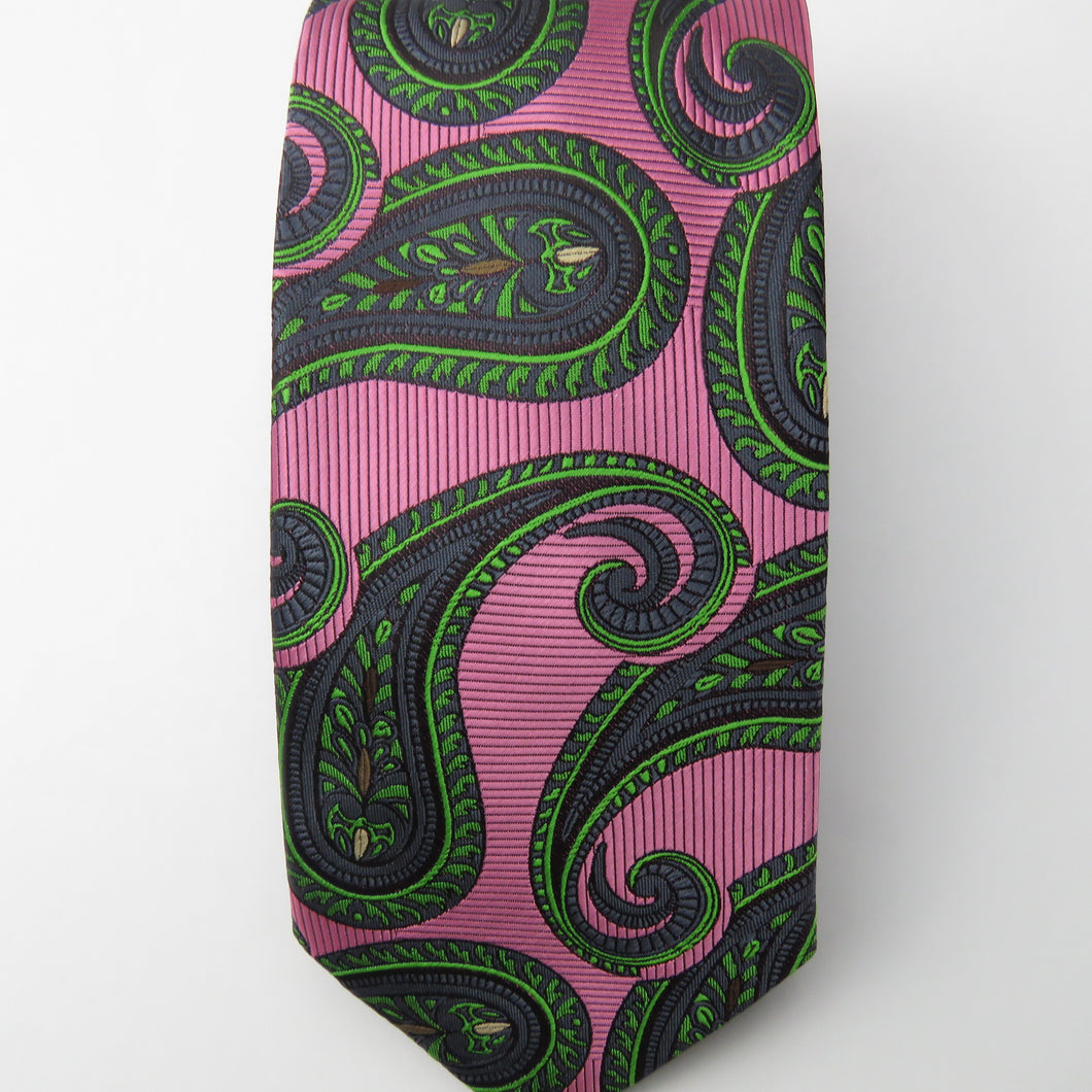 Wide Knot Pink and Green Paislely Necktie Set