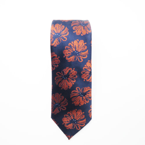 Copper & Blue Floral Wider Knot Necktie Set